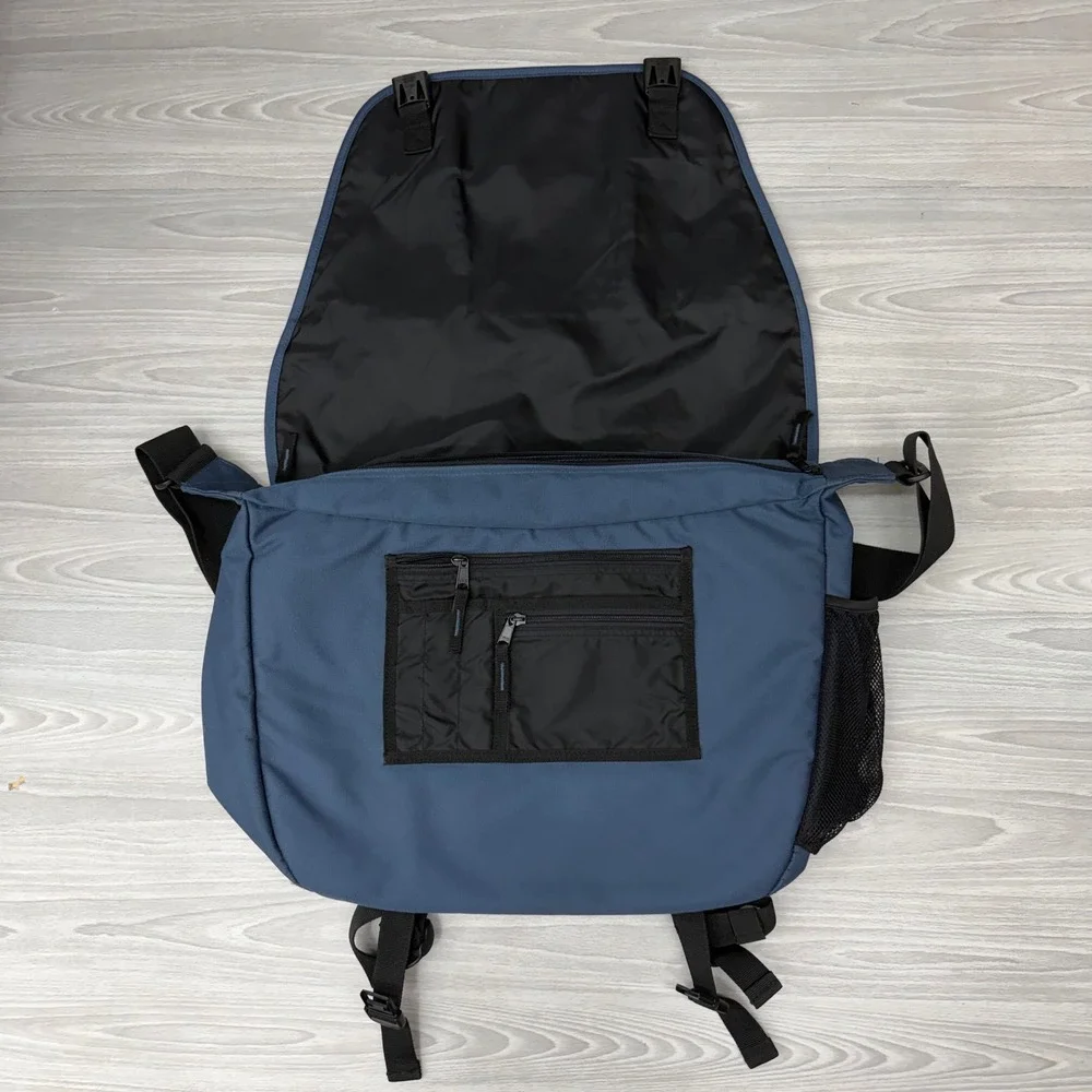 Eddie Bauer Messenger Bag Blue Grey Canvas Crossbody Laptop Travel Commuter Bag